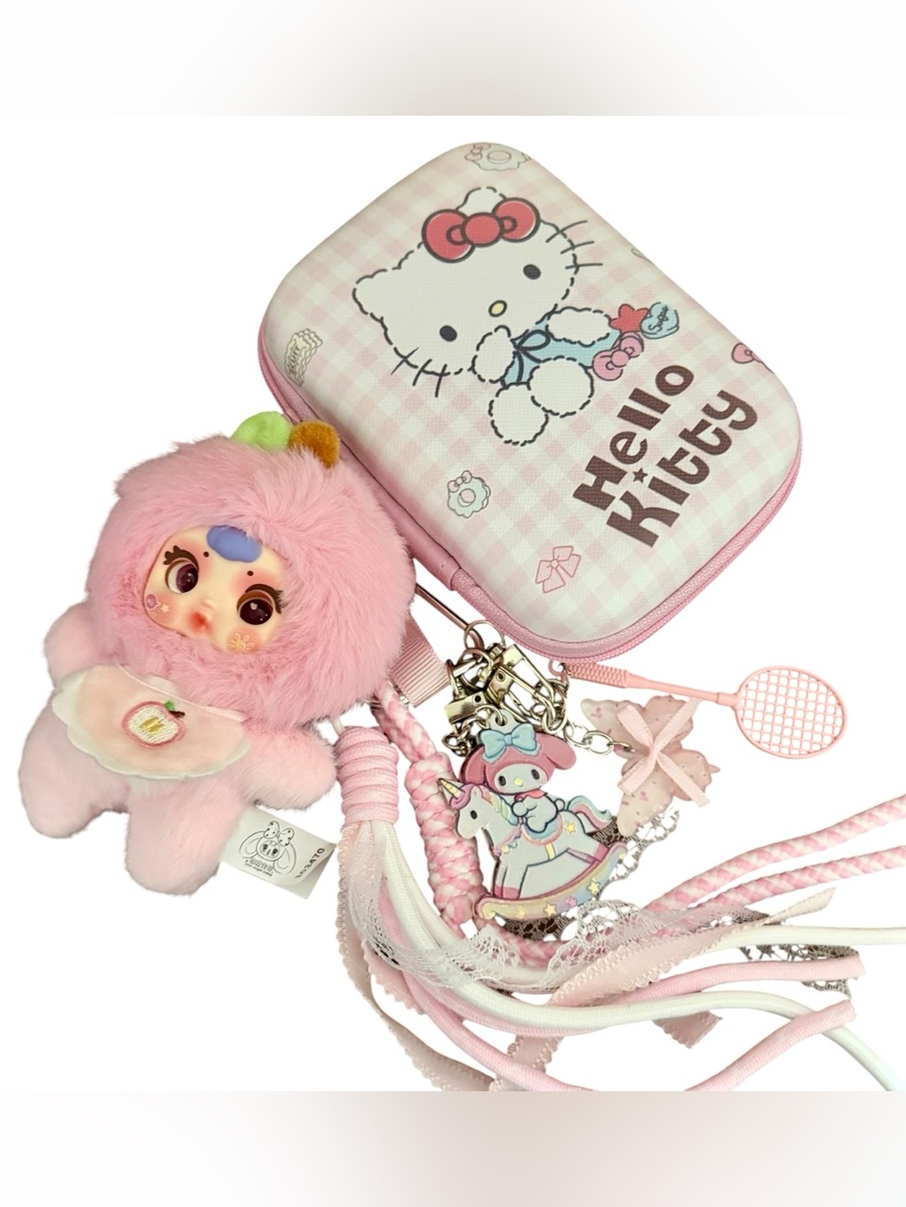 Bag Charm - Pink themed w/ MM Milk Candy Fruits Shiruyi Pink Apple Baby!